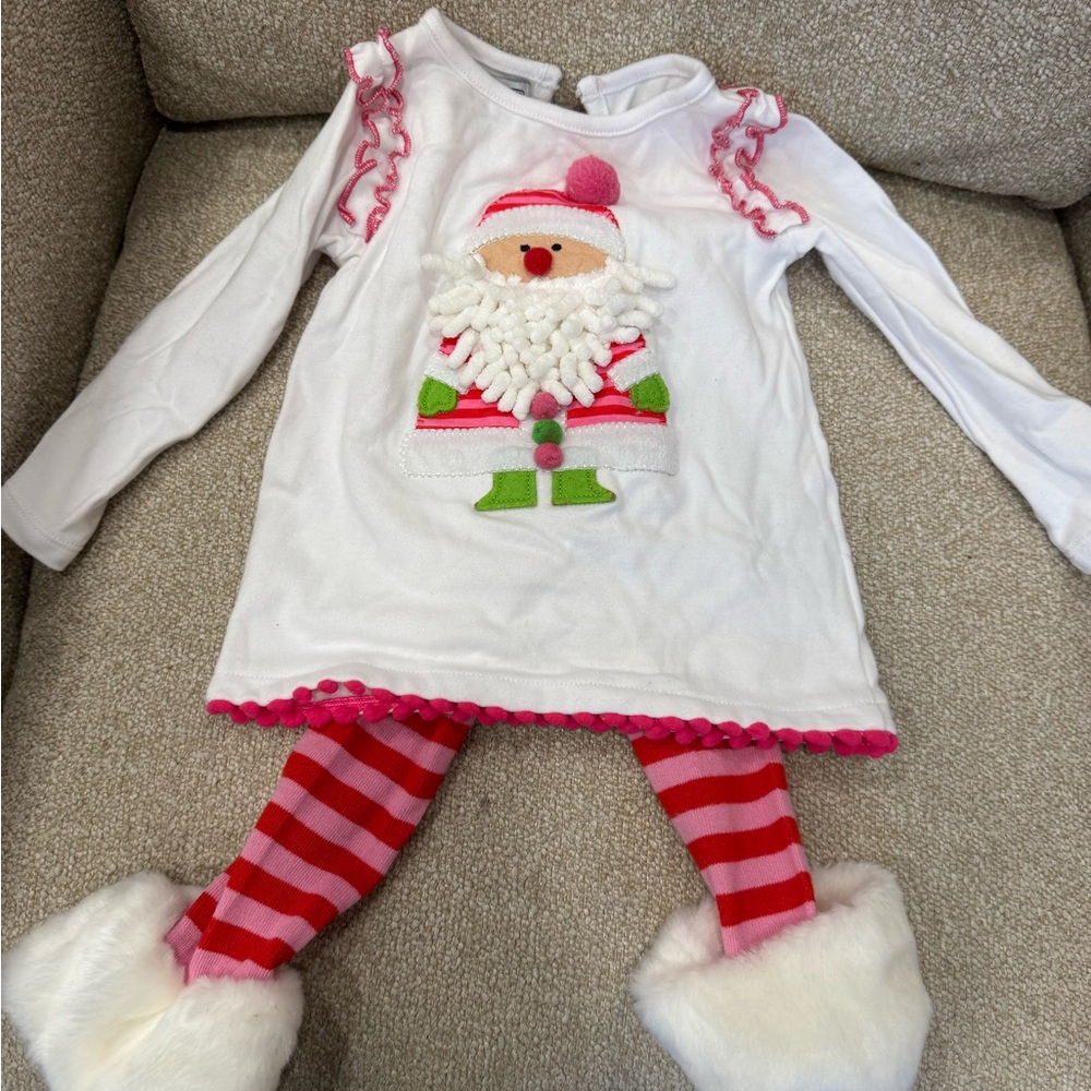 Mud Pie Santa Outfit with Striped Leggings